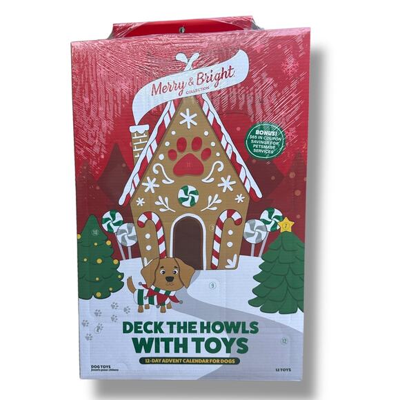 Merry & Bright 12Pc Small Dog Toy Advent Calendar Squeak Plush Shake Christmas - Picture 2 of 3